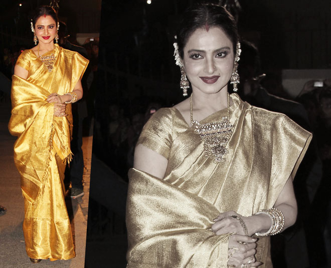 कांजीवरम साड़ी में stunning रेखा Evergreen Rekha for her birthday